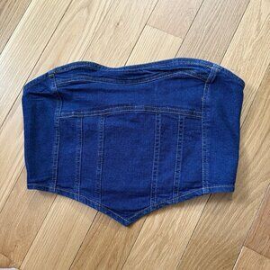 La Armario Stretch Denim Crop Tube Top Strapless Women's Size L Shirred Back NWT